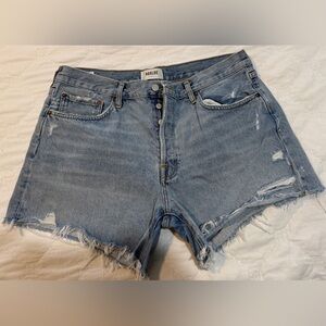 Agolde Parker Frayed Denim Jean Shorts Distressed Light Blue Button Fly Size 33